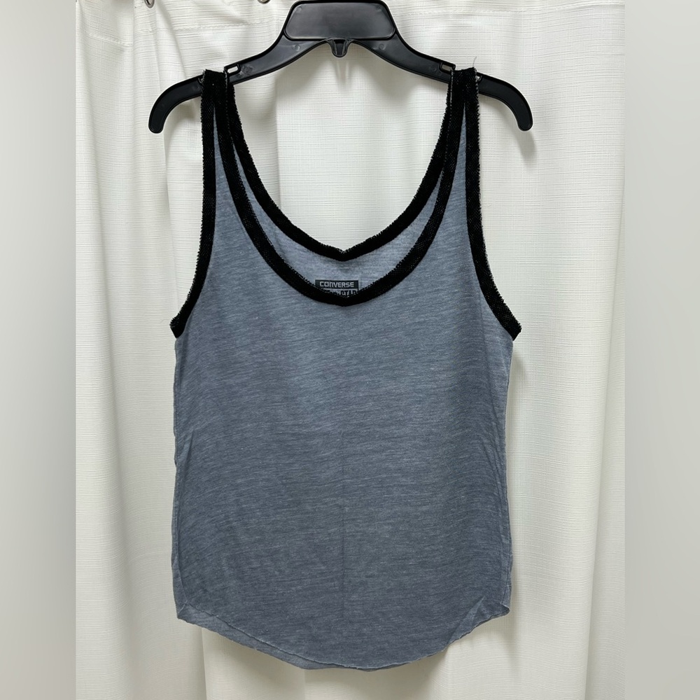 Blue tank top with mesh detail